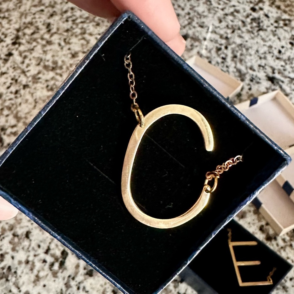 Large Gold Sideways "C" Initial Necklace